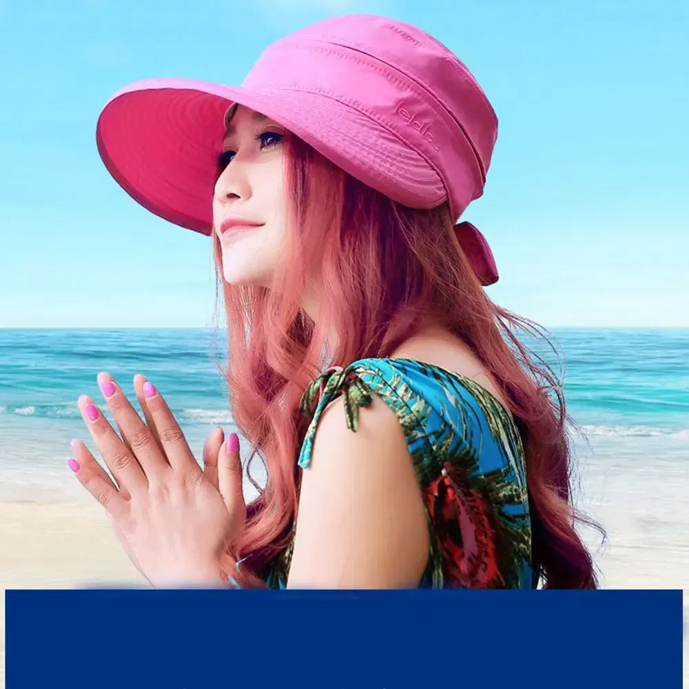 Color: black - Women Ladies Outdoor Cap Anti-UV Summer Visor Sun Hat Wide Brim Beach Hat