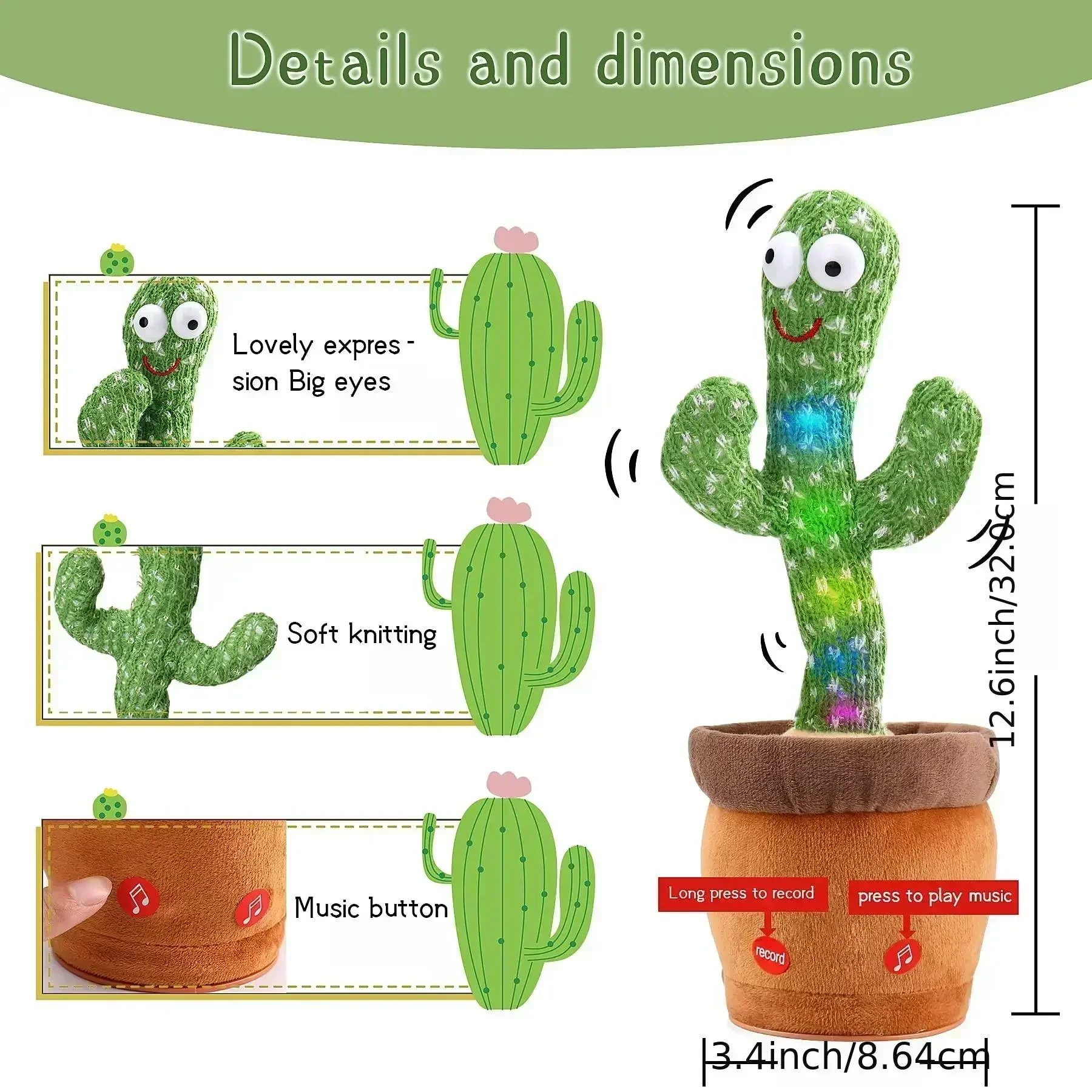 Color: Pink - Sunshine Cactu Children's Electronic Plush Toy Dancing and Talking Cactu Children's Birthday Party Christmas Gift with 120 Songs