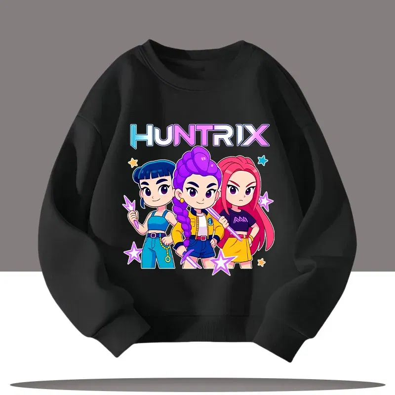 Color: GRAY, Kid Size: 6 - Children's Clothing K-pop Demon Hunters Cartoon Print 3-12 Year Old New Style Kids Round-neck Sport Shirt Cute Girl Casual Top
