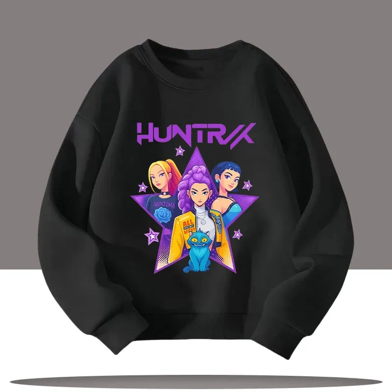 Color: GRAY, Kid Size: 6 - Children's Clothing K-pop Demon Hunters Cartoon Print 3-12 Year Old New Style Kids Round-neck Sport Shirt Cute Girl Casual Top