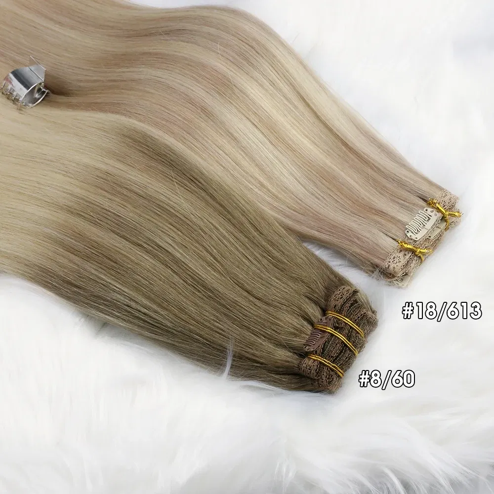 Color: T403/DB3, Length: 18 inches, Weight Per Package: 120g/Set - [16 Colors] Ugeat Clip in Hair Extensions Human Hair 14-22" Double Weft Remy Hair Full Head Clip in Extensions for Woman 7Pcs