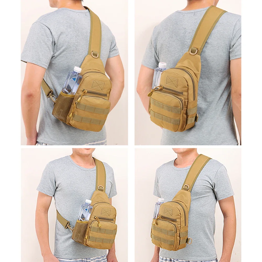 Color: Beige - Outdoor tactical Camouflage kettle chest bag Men's hiking backpack Nylon hunting fishing camo hiking shoulder bag