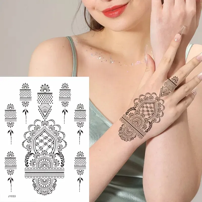 Color: Yellow, Ships From: CHINA - Black Henna Temporary Tattoos for Women Lace Flower Mehndi Sticker for Hand Fake Henna Tattoo Sticker Body Art Hena Tatoo