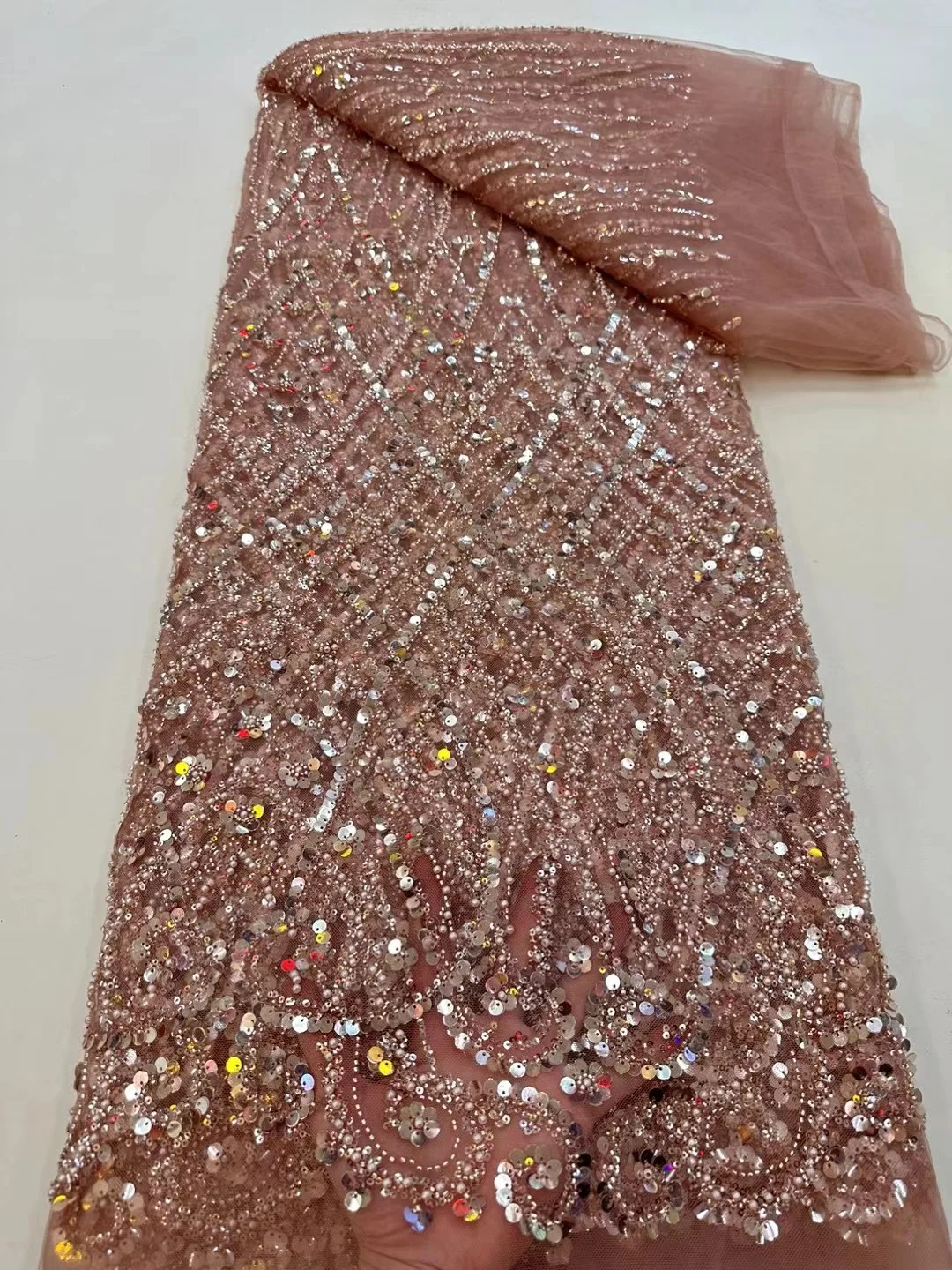 Color: Red, Width: 120cm, Length: 5 yards - Ni Ai African Sequins Beaded Groom Lace Fabric High Quality French Tulle Lace Fabric 2025 Embroidery Nigerian Lace Fabrics