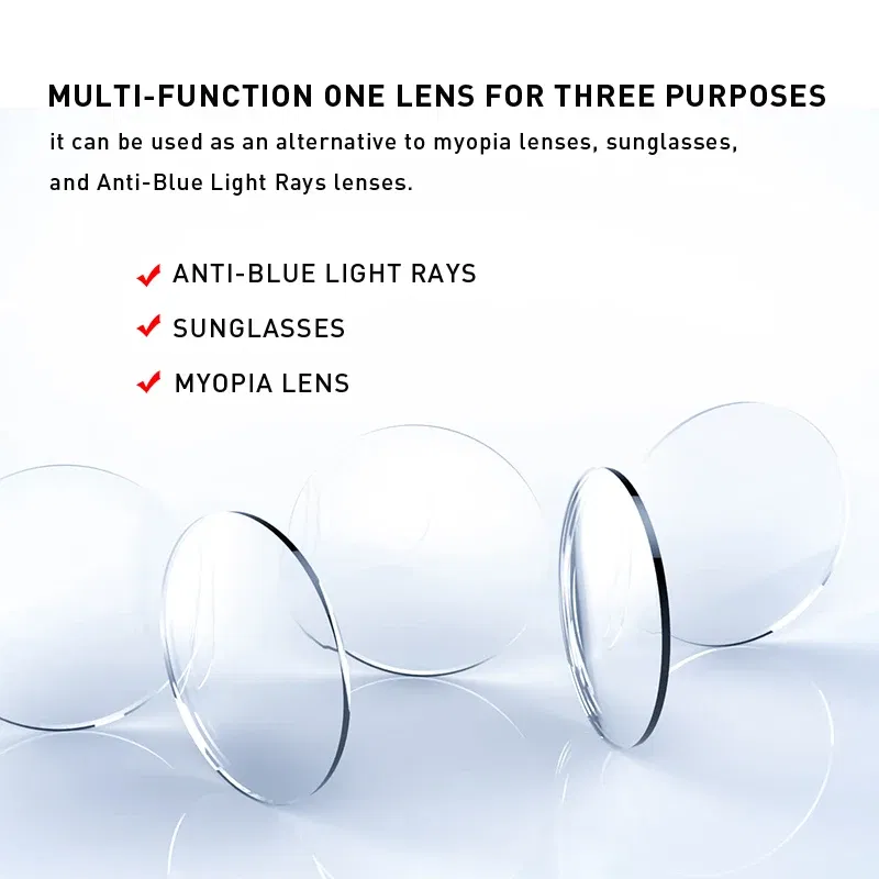 Lenses Color: GRAY, Lens Index: 1.56 - CLLOIO Photochromic Anti Blue Light Series Hyperopia Myopia Lens 1.56 1.61 1.67 1.74 Prescription CR-39 Resin Aspheric Lenses