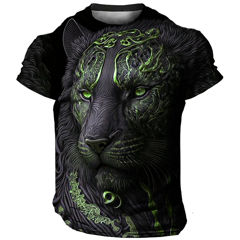 Size: XXXL, Color: Green - Daily Oversized Men's T-Shirt 3D Lion Print Tees Tops Summer Casual Animal Pattern Streetwear New Fashion Street Men Clothing