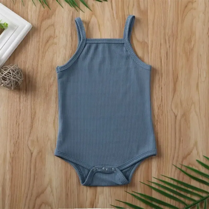 Color: Blue, Kid Size: 12M - 2020 Infant Baby Square Collar Bodysuits Newborn Baby Boy Girl Sling Romper Bodysuit Jumpsuit Outfit Clothes Set