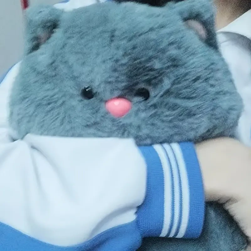 Chubby Grey Cat Plush Toy, Soft Cotton Stuffed Animal for All Ages