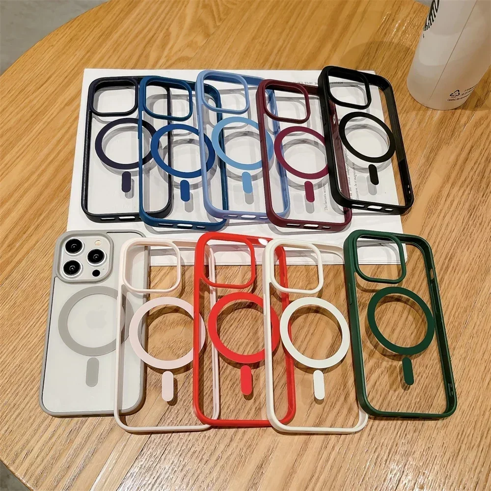 Color: SKY BLUE, Material: Cotton - Luxury Shockproof Magsafe Wireless Charge Case for iPhone 17 Air 16 15 14 Plus 13 12 Mini 11 Pro Max Clear Magnetic Bumper Cover