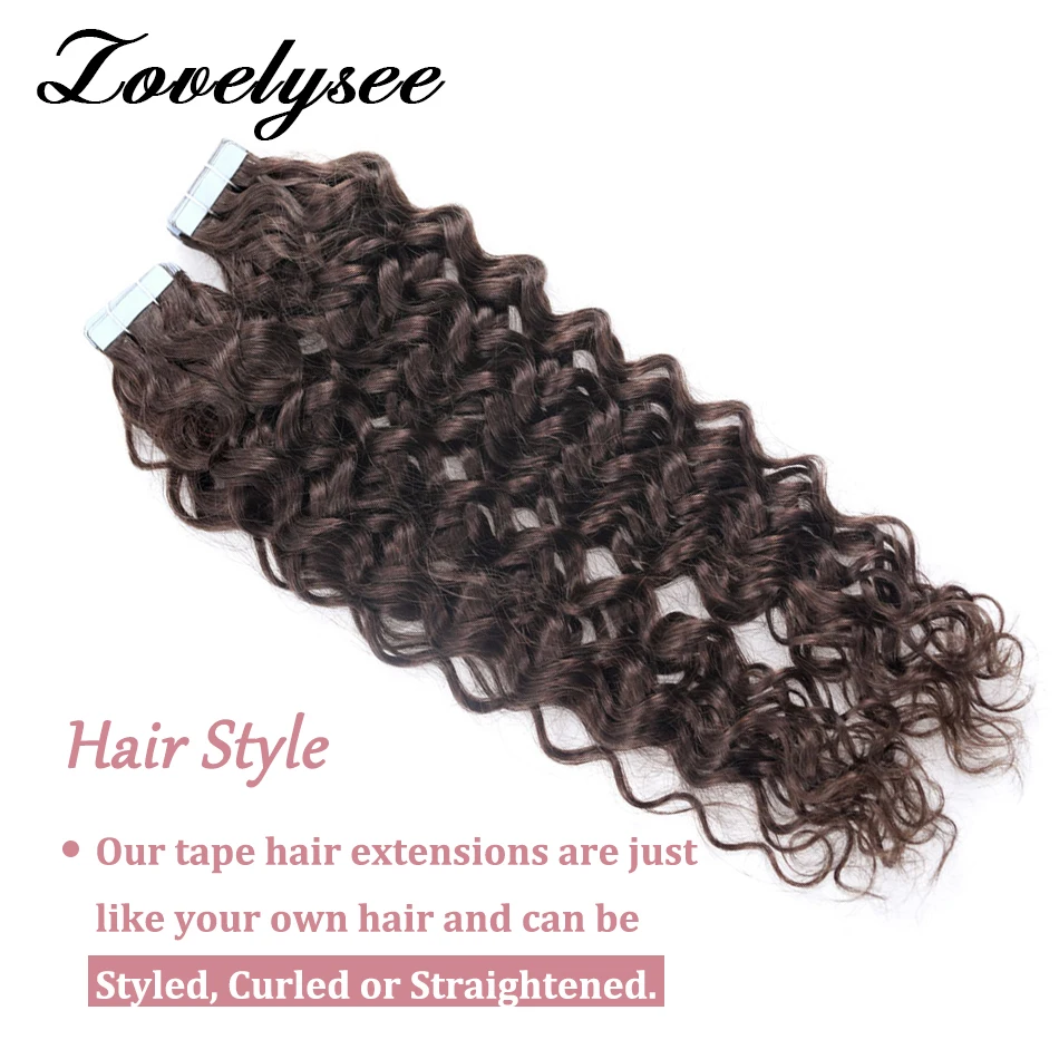 Color: #2, Length: 20 INCHES, Items per Package: 20 pcs - Water Wave Tape in Human Hair Extensions 2g/pcs Dark Brown Real Human Hair Adhesive Invisible Keratin Hair Extensions for Women