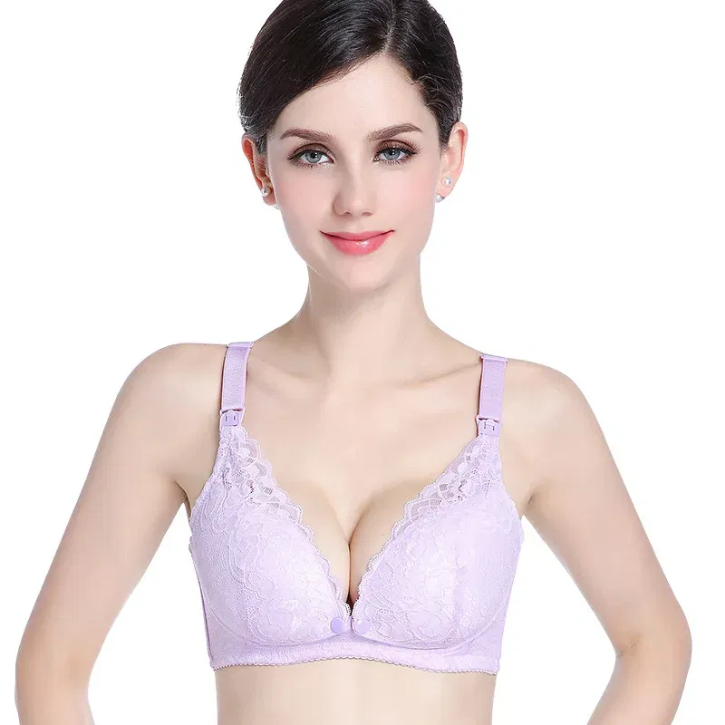 Color: Pink, Bands Size: 34, Cup Size: B - Modern pregnant women's postpartum underwear breast feeding breathable lace front open button pregnant women's breast-feeding
