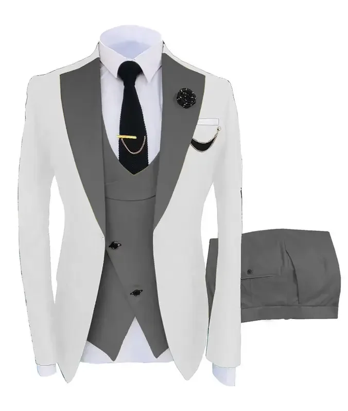 Color: GRAY, Size: XXXL - 3pcs Men Coat Business Formal Slim Fit Suit Costumes Pour Homme Set Party Vest Pants Wedding Blazer Verde Hombre Terno Masculino