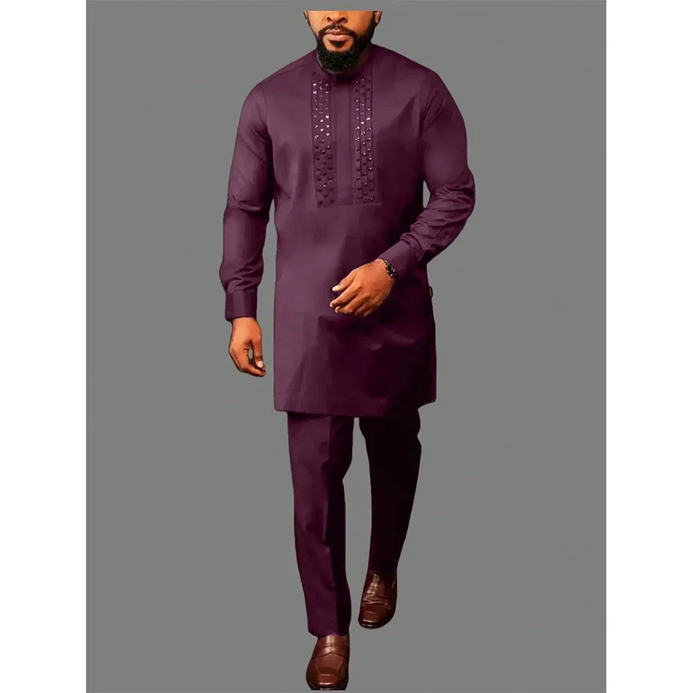 Color: Yellow, Size: M - 2025 new traditional men's suit luxury gentleman's shirt suit casual travel banquet men's two-piece set fashionable men's suit