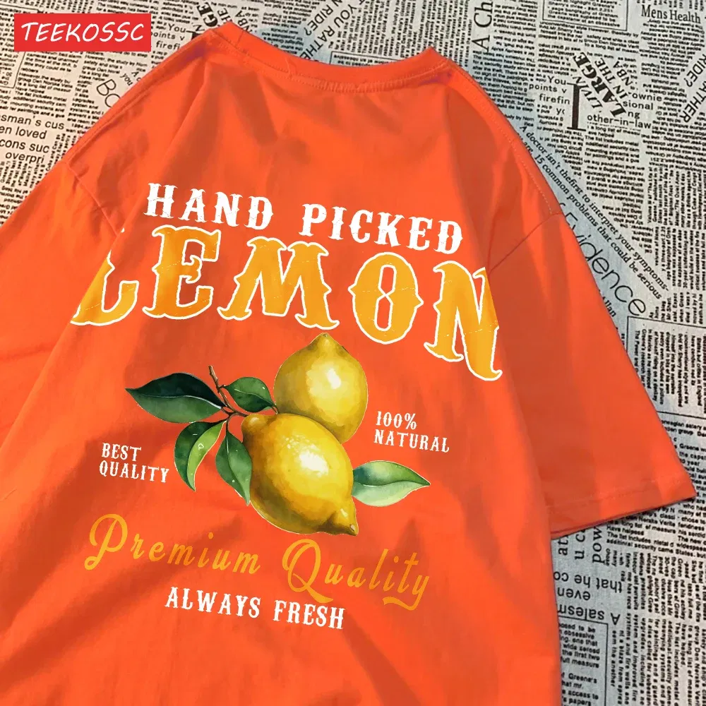 Color: camel, Size: XL - Summer Lemon Cherries Prints T-Shirts Cotton Women's Tops Oversize O-Neck Soft Short Sleeve tees Street Casual Womans Clothes