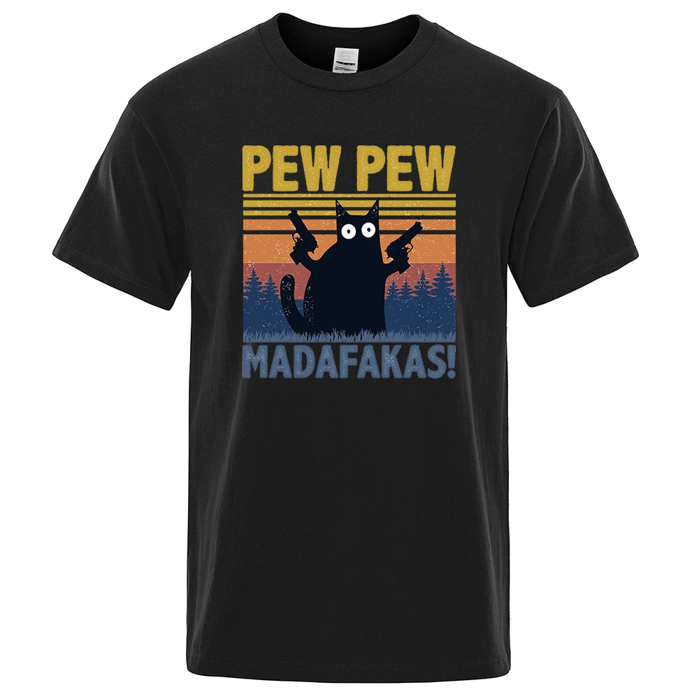Color: Navy Blue, Size: XXL - Pew Pew Madafakas Tshirt Men Short Sleeve Novelty Funny Cat T Shirt Cotton Oversize Tops Shirts Tee T-Shirt Crew Neck Streetwear