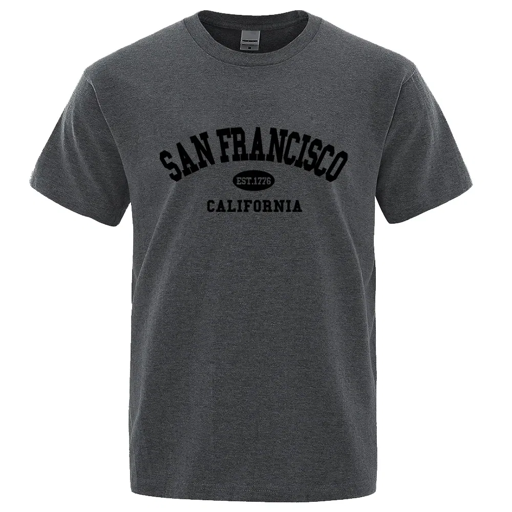Color: Brown, Size: XXL - Sanfrancisco Est.1776 California Letter T-Shirts Men Fashion Oversized Tops Summer Tshirt Loose Designer Luxury Tee Clothing