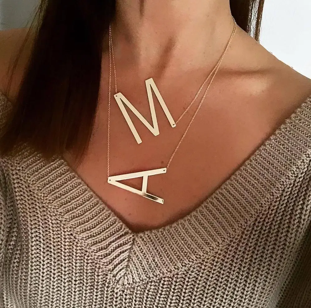 Metal Color: Imitation Rhodium Plated - Fashion Metal Necklace Golden Letter Bohemia Simple DIY Romantic Retro Woman's Necklace For Winter Jewelry Gift Free Shipping