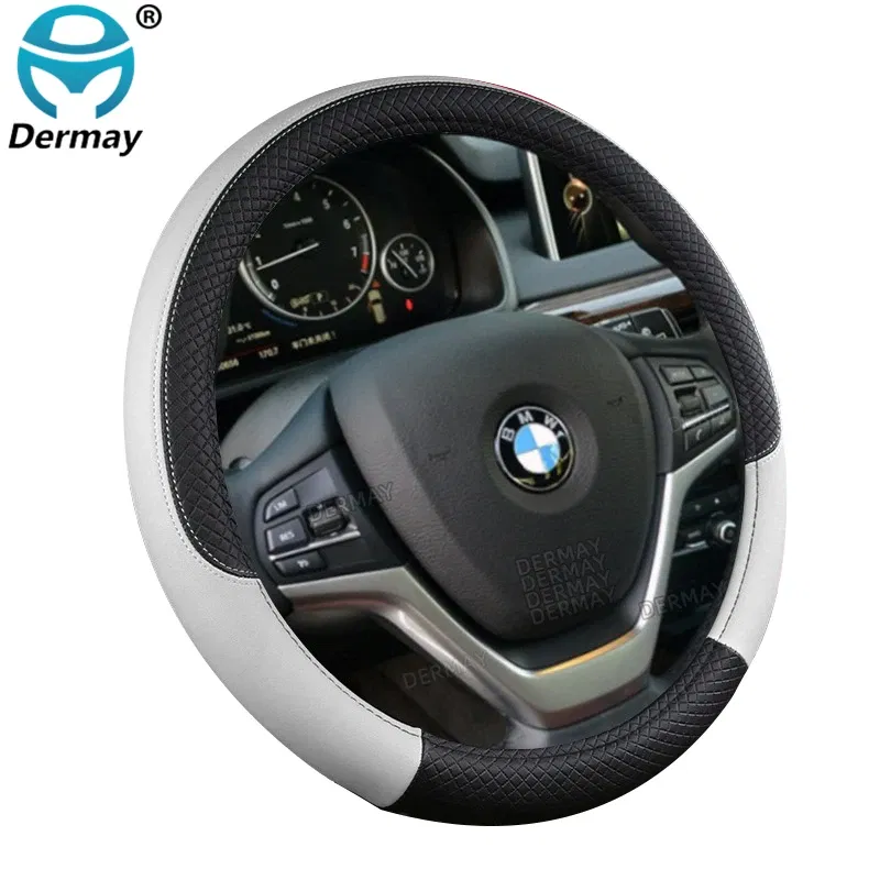 Color Name: GRAY - 9 Color Sport Auto Steering Wheel Covers Anti-Slip Leather Car Steering-wheel Cover Car-styling Anti-catch Holder Protor