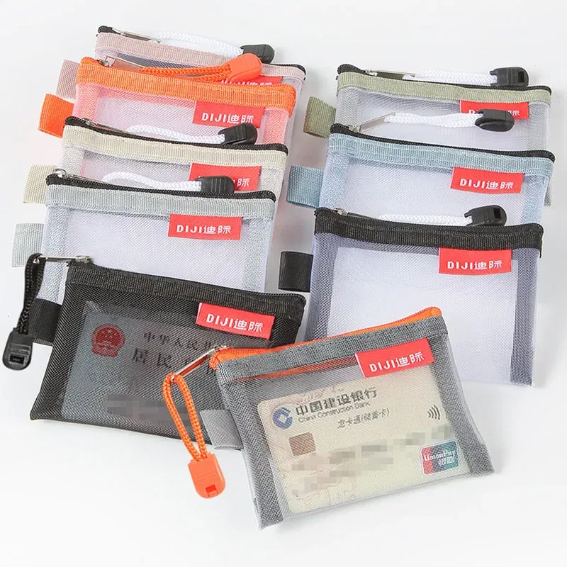 Color: MULTI - Mini Mesh Coin Bags Money Earphone Data Line Storage Bags Bus ID Credit Card Holder Zipper Pouch Traveling Small Coin Wallet