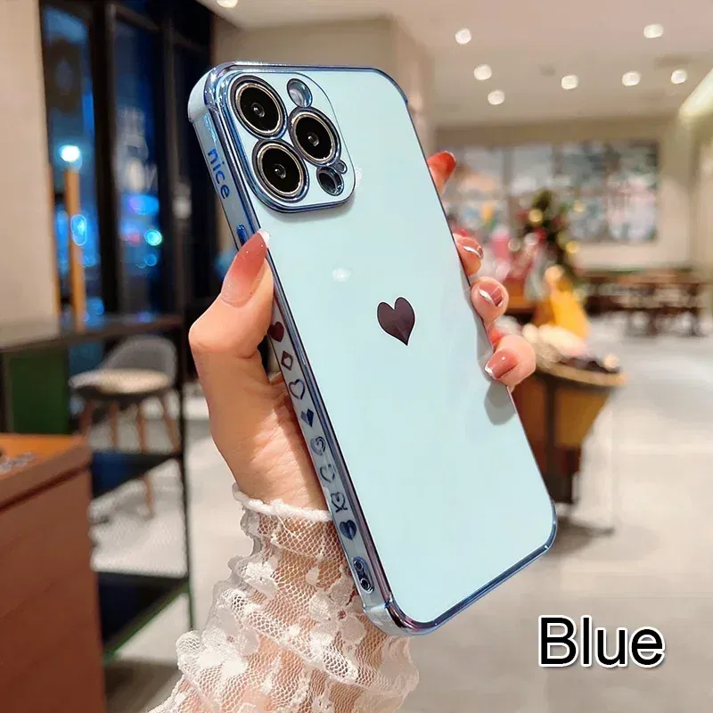 Color: Brown, Compatible-Phone Models: For iPhone 14 Pro, Ships From: CN - Electroplating Side Love Heart Phone Case For IPhone 16 15 14 13 12 11 Pro Max XR 8 Plus SE2/SE3 Shockproof Back Cover