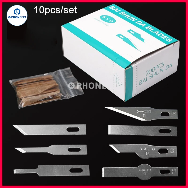 Color: Green, Purple - 10pcs #4A #11 #18 Scalpel Knife Blades Engraving Non-Slip Metal Scalpel Knife Replacement Craft Blades PCB Repair Hand Tools