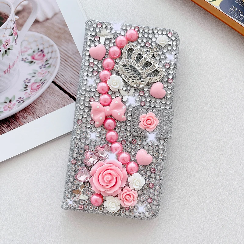 Color: Silver, Material: Other - Wallet Glitter Case For Samsung Galaxy S24 FE S23 Ultra S22 Plus S21 S20 A13 A14 A15 A16 A53 A54 A55 A34 Flip Luxury Leather