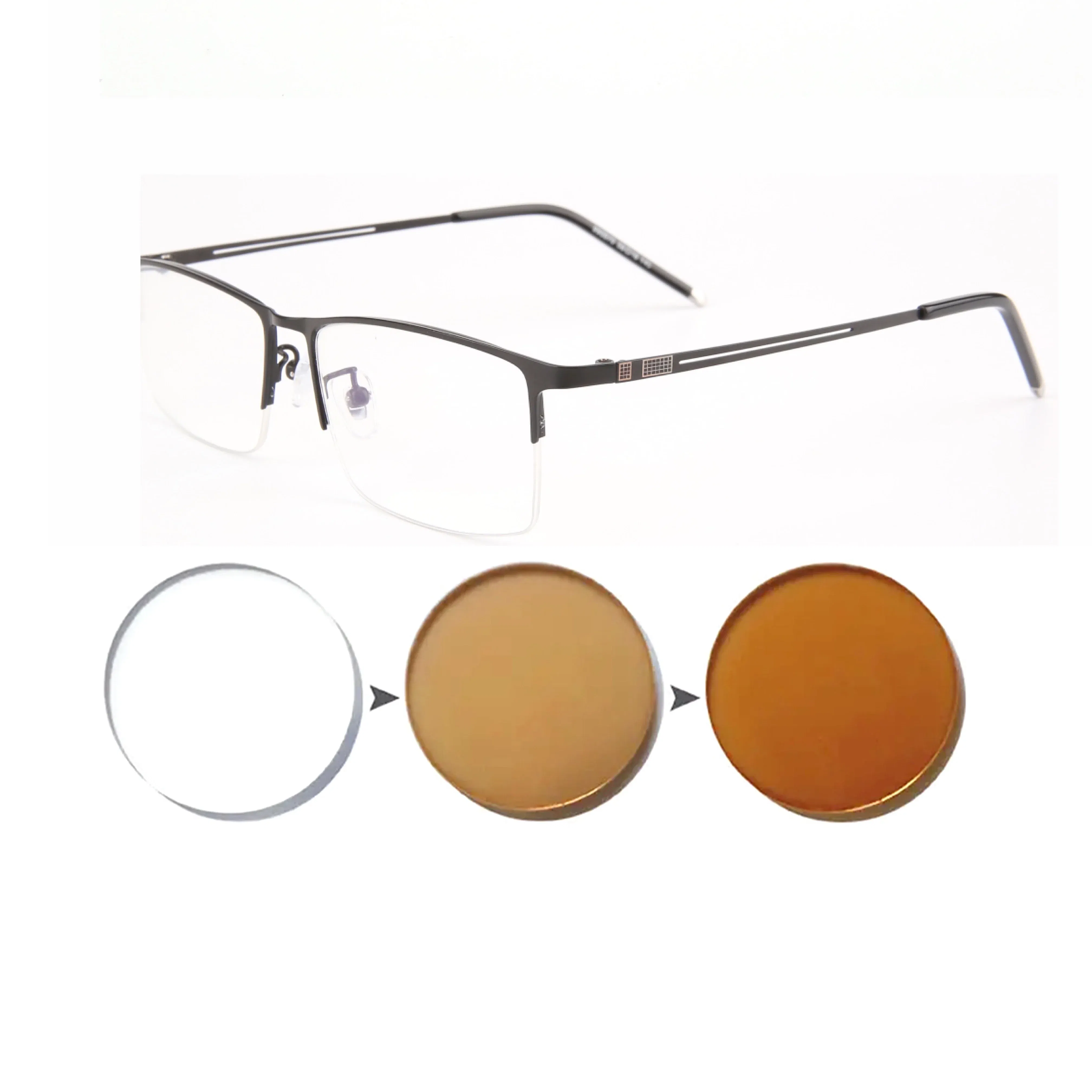 Frame Color: Pink, Eye Prescription: +450 - Sun Photochromic Finished Myopia Glasses Women Men Metal Half Frame Chameleon Short-sight Eyewear0 -0.5 -0.75 -1.0  To -6.0