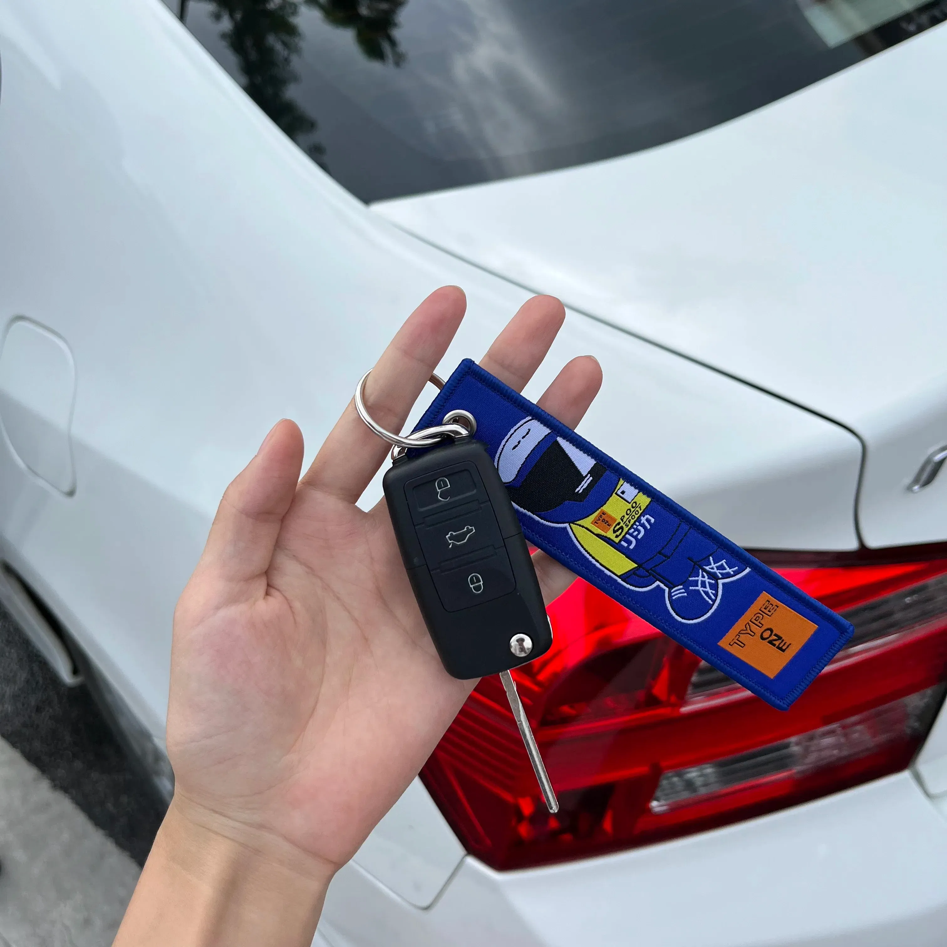 Color Name: Pink - JDM HKS Keychain Embroidered Woven Personality Fashion Cloth ADVAN Key Chain Car Motorcycle Key Rings Key Holder Pendant Nos
