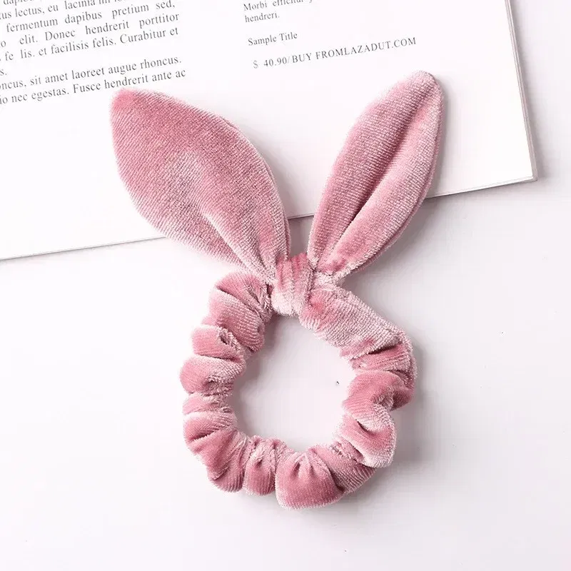 Color: Blue - New Velvet Scrunchies Girls/Women velvet Bunny Ear Knot Bow Hair Bands Rabbit Ear Hair tie Ponytail Hair Accessories