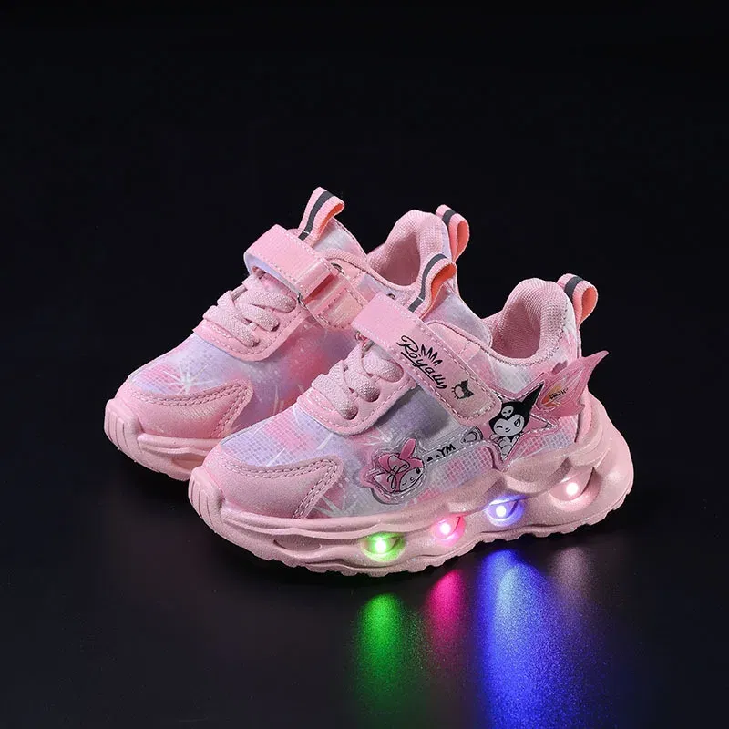 Color: PURPLE, Shoe Size: 5 - Kids'Casual Shoes Girls Led Light Cartoon PU Leather Spring Fashion Flat Bottom Anti-slip Soft Bottom Pink Purple Size 21-30