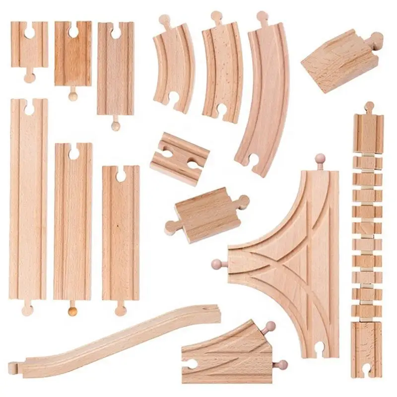 Color: Gold - Wooden Bridge Tunnel Urban Rail Overpass Traffic Car Toy Scene Combined Train Rail Track Wooden Accessories Beech Turntable DIY