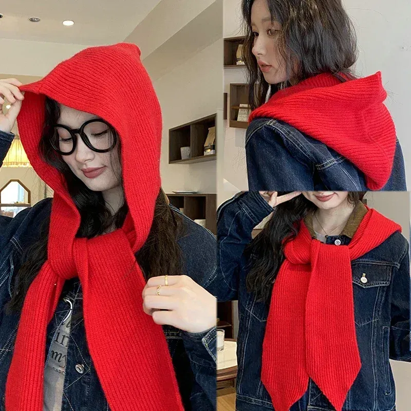 Color: Blue, Size: One Size - Big Knitted Hat Beanies Cap for Men&Women Winter Warm Unisex Hooded Hat Neck Collar Scarf Cap Ski Cold Hat Balaclava Caps Bonnet