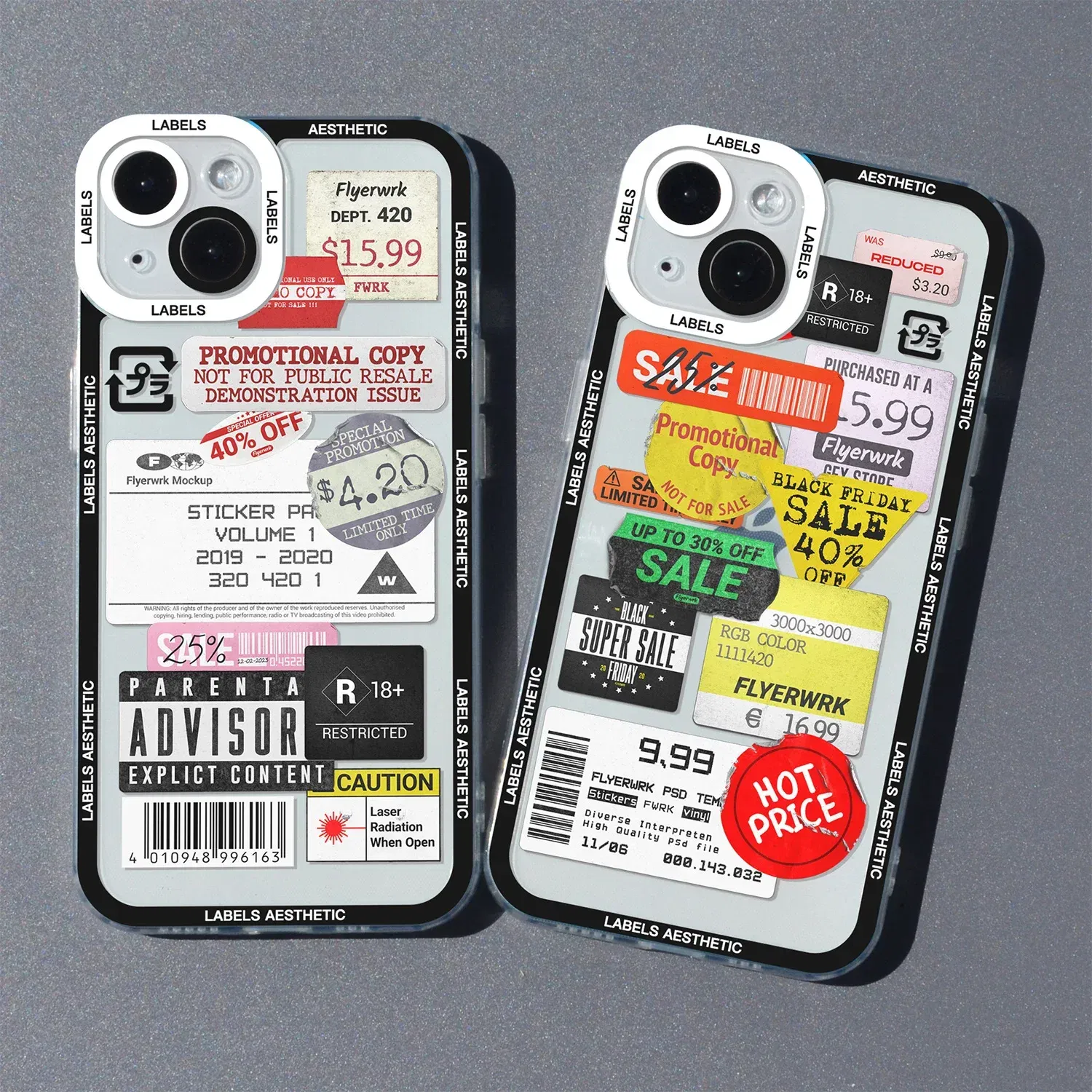 Color: SKY BLUE, Material: ABS - Mix Labels Aesthetic Stickers Collage Phone Case For iPhone 16 15 14 13 12 11 Pro Max Mini XS X XR SE 7 8 Plus Clear Soft Cover