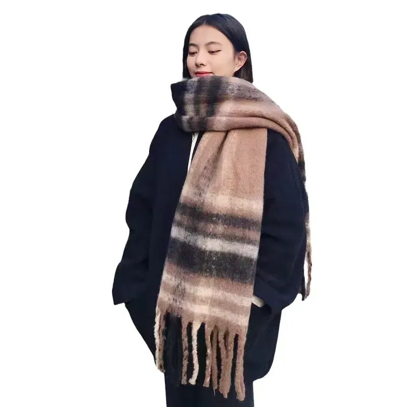 Color: Beige, Size: XXS - 2025 Hot  Luxury Winter Thick Warm Scarf Women Cashmere Shawl and Wraps Pashmina Neckerchief Bufanda Female Long Tessel Echarpe