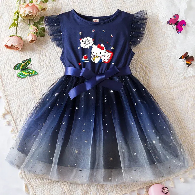 Color: PURPLE, Kid Size: 2T - Hello Kitty Girls Sequin Tutu Dress with Bow Flutter Sleeves Summer Princess Party Outfit for Toddler Kids 2-6 Years