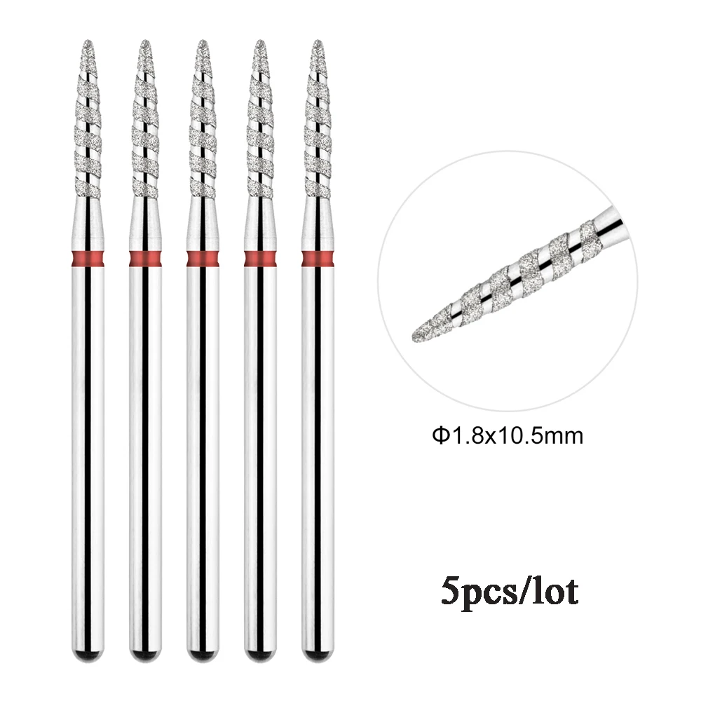 Color: cream - 5Pcs/lot Diamond Nail Bits Tornado Flame Cuticle Drill Bit Pro Russian Electric File Bits for Nail Manicure and Pedicure 3/32''