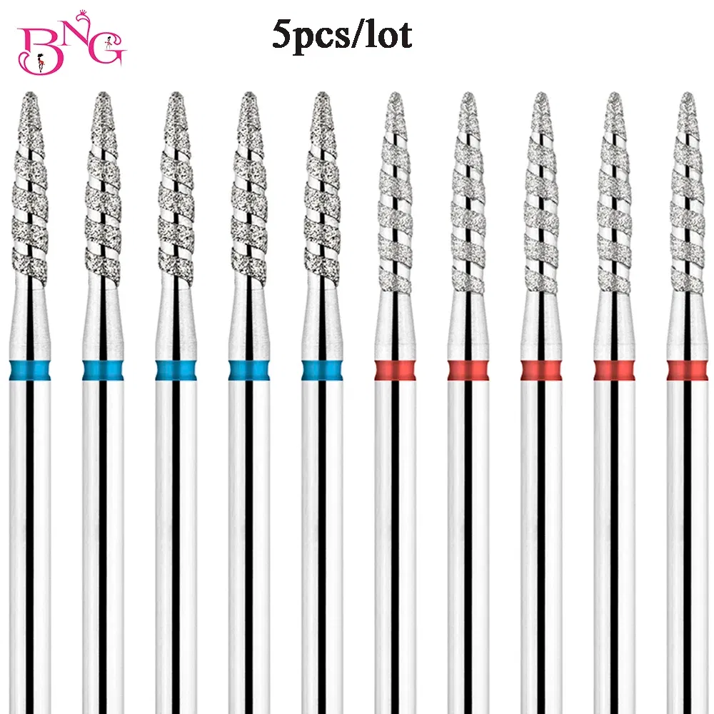 Color: cream - 5Pcs/lot Diamond Nail Bits Tornado Flame Cuticle Drill Bit Pro Russian Electric File Bits for Nail Manicure and Pedicure 3/32''