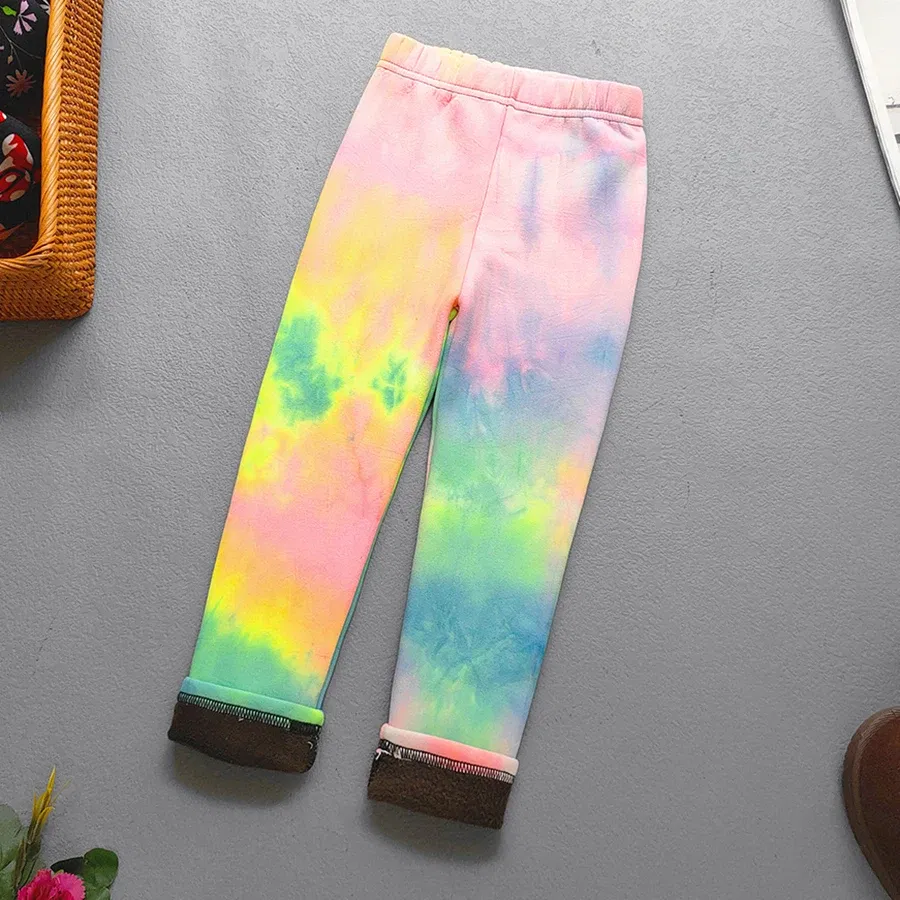 Color: green, Kid Size: 2T - Autumn Winter Print Flowers Thick Warm Kids Toddler Baby Girls Leggings Children's Pants