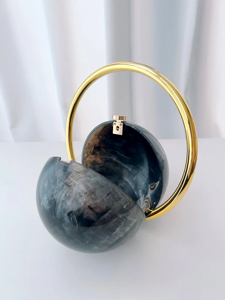 Color: army green - 2025 New Marble Pattern Spherical Banquet Bag for Women Trendy Electroplated Handle PVC Handbags Lady Mini Purse Evening Clutch