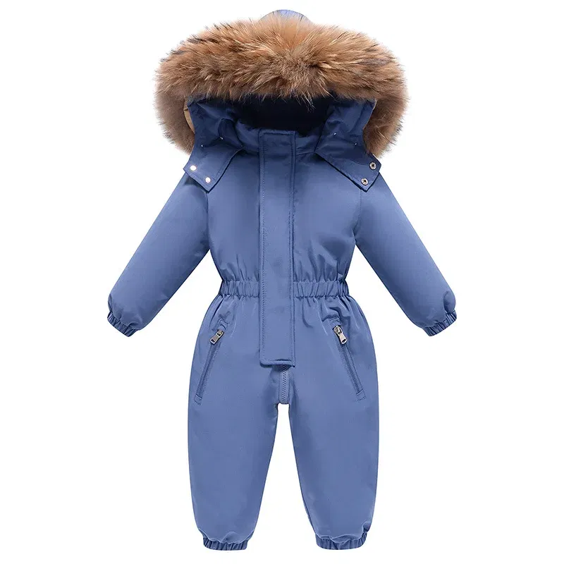 Color: Blue, Kid Size: 6M - 2024 New Cute Simple Children's One-piece Down Jacket 1-6 Years Old Outdoor Skiwear Jacket Crawling Suit Boys Girls Onesie