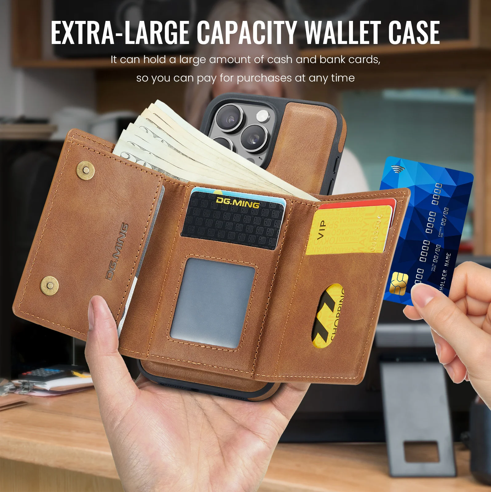 Color: black, Material: POLYESTER - Detachable 2 IN 1 Magnetic For Magsafe Leather Case For iPhone 16 Pro Max 15 12 13 11 14 Plus 16e Flip Wallet Card Holder Cover