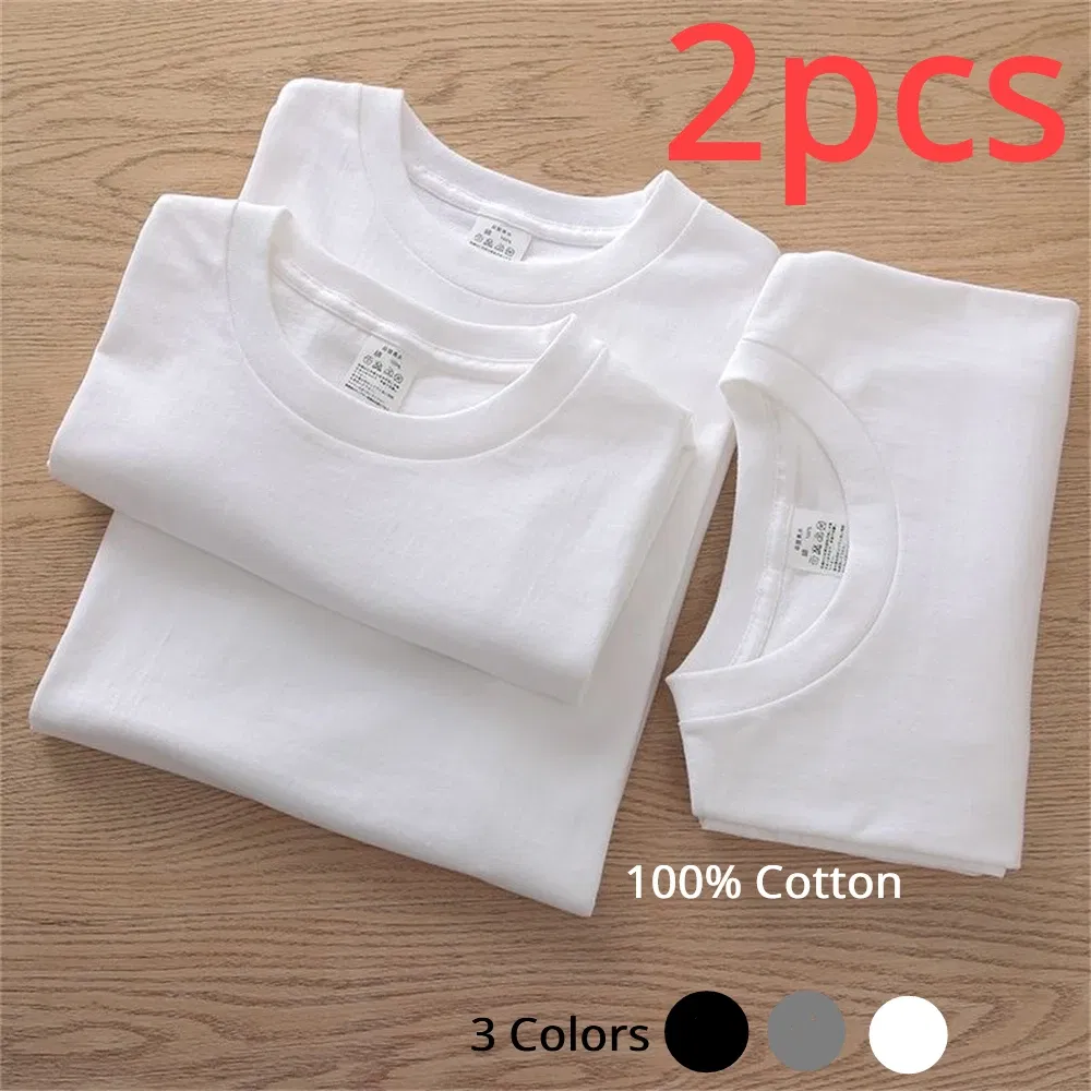 Color: SKY BLUE, Size: M, Sale by Pack: Pack of 2 - 2PCS 100% Cotton Solid T Shirts Men's and Women's Short Sleeve White Tees Casual Breathable Loose Round Neck T-shirt Couple Tops