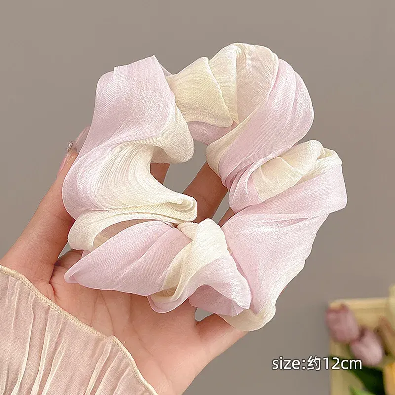 Color: Blue - Gradient Color Pink Blue Scrunchies Sweet Mesh Hair Ties Ropes Women College Student Oversized Hair Bands Cute Ponytail Headwear