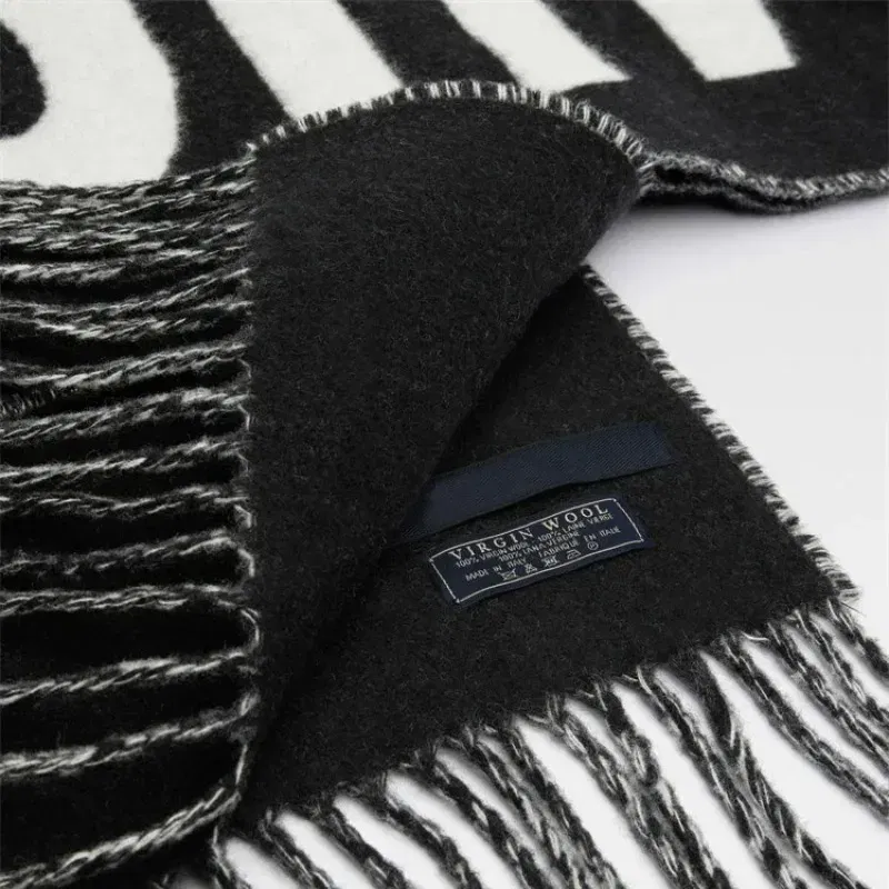 Color: Gold - 2025 100% wool scarf for women luxury brand winter thick warm neck scarves monogram high quality ladies fashion cashmere shawl