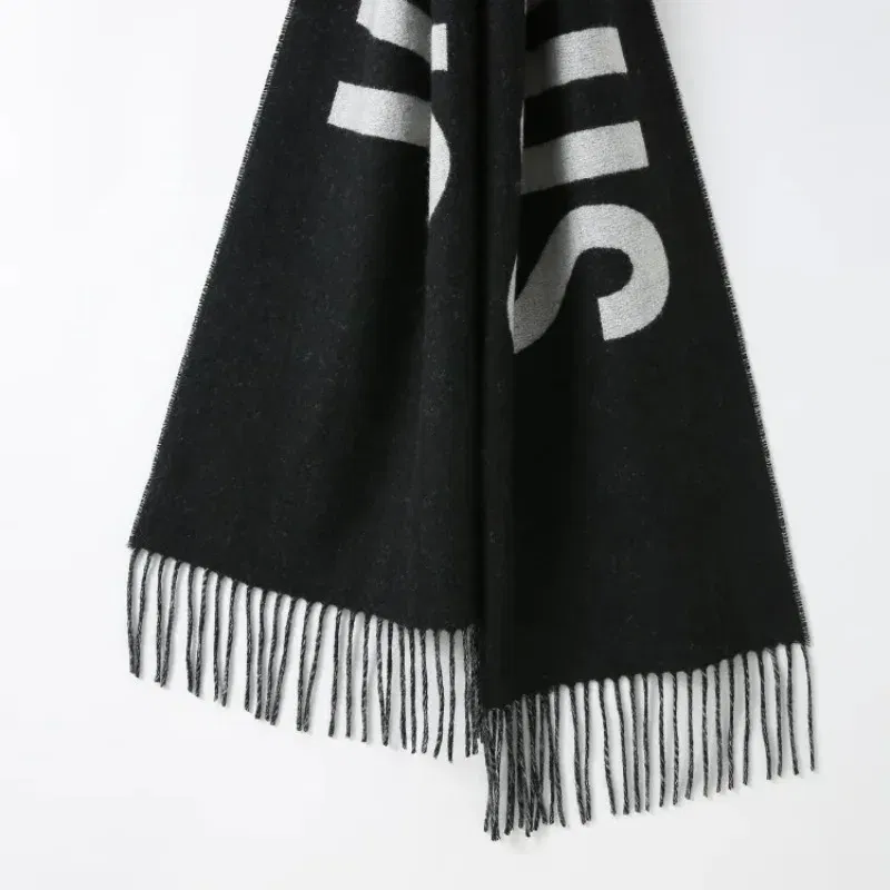 Color: Gold - 2025 100% wool scarf for women luxury brand winter thick warm neck scarves monogram high quality ladies fashion cashmere shawl