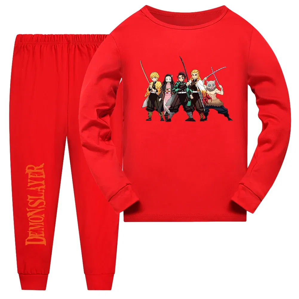 Color: Ivory, Kid Size: 15 - Demon Slayer Sleepwear Kamado Tanjirou Kamado Nezuko Agatsuma Zenitsu Children's Homewear Suit Long-sleeve Two-piece Pajamas Set