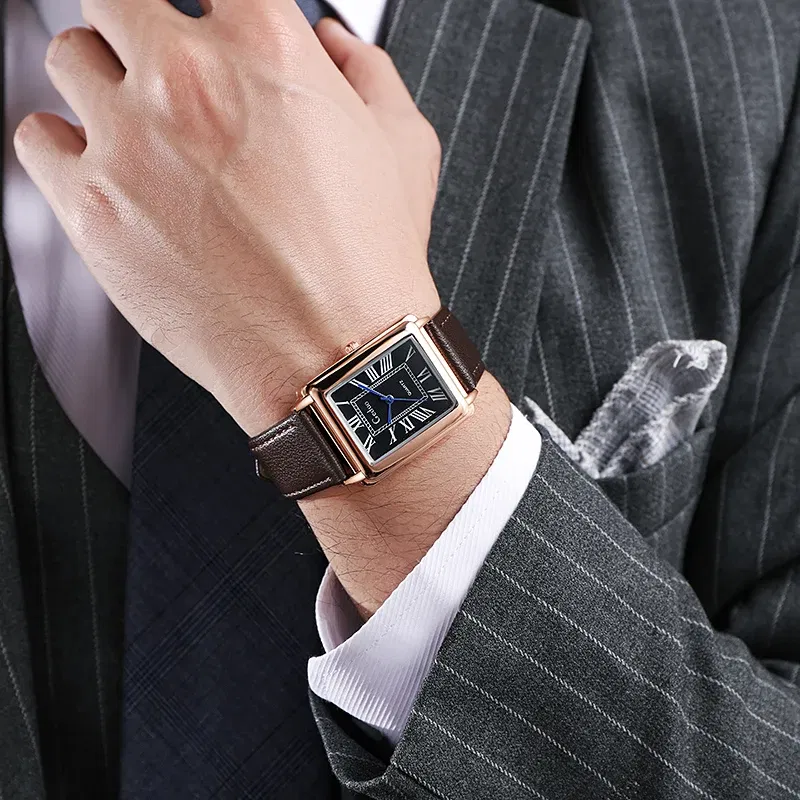Color: Multicolor - Fashion Men's Quartz Wristwatch Leather Strap Watch