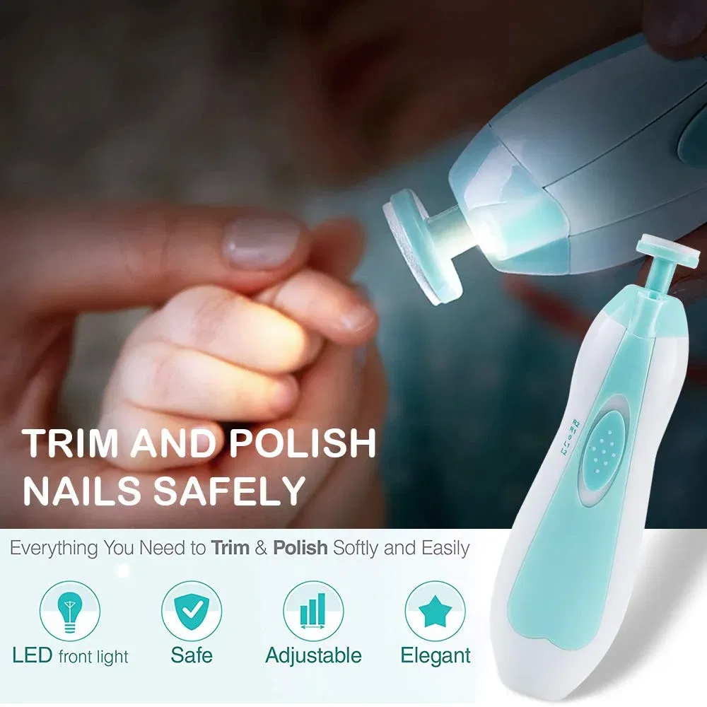 Color: Blue - MAMIJOY  Electric baby Nail clipper LED Light Baby Nail Trimmer Baby Care Set 4-speed speed Adjustment With Low Noise