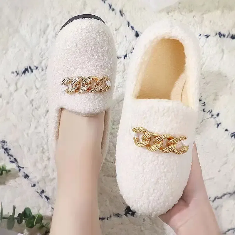 Color: Khaki, Shoe Size: 40 - Womens Slippers Warm Short Plush Lining House Shoes Moccassins Slip on Fashion Lady Flats Loafers Non Slip 2023