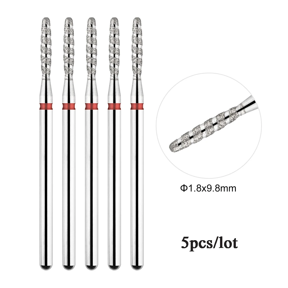 Color: Light Grey - 5Pcs/lot Diamond Nail Bits Tornado Flame Cuticle Drill Bit Pro Russian Electric File Bits for Nail Manicure and Pedicure 3/32''